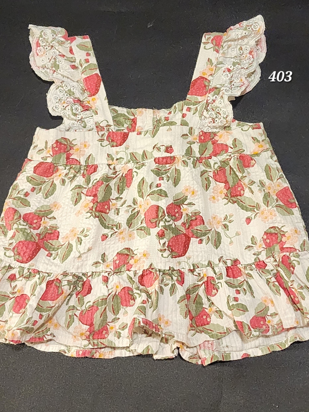 cupcakes & cashmere Kids Strawberry Ruffle Tank Top - White/Red/Green